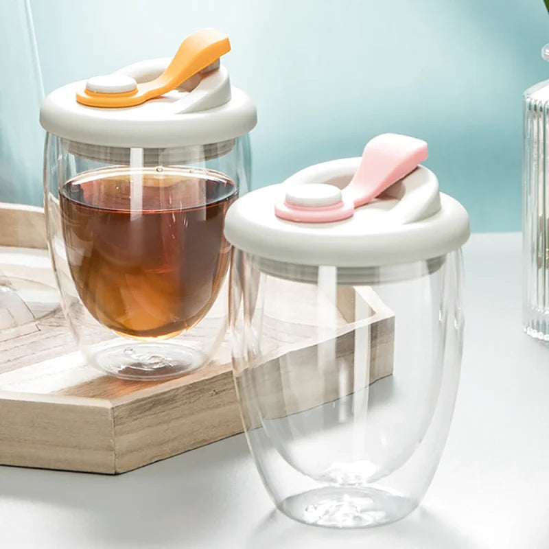 KAMEUN – Lot de 2 tasses à café avec anse, en verre borosilicate à double  paroi et isolé fait à la main, passe au lave-vaisselle, résiste à la  chaleur, pour boissons chaudes